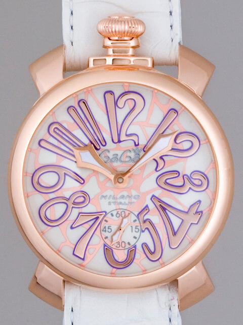 ガガ･ミラノスーパーコピー GAGAMILANO マニュアル　48mm　手巻き z5011 MOSAICO 1 ホワイト皮 ホワイトモザイク/ピンクゴールドアラビア